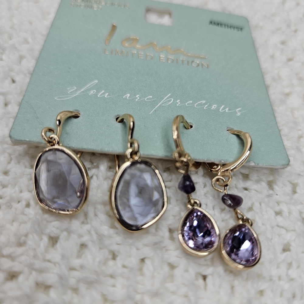 (❄️2/$18❄️) Iam Limited Edition Amethyst Semiprecious Stones Earrings 2 Pair